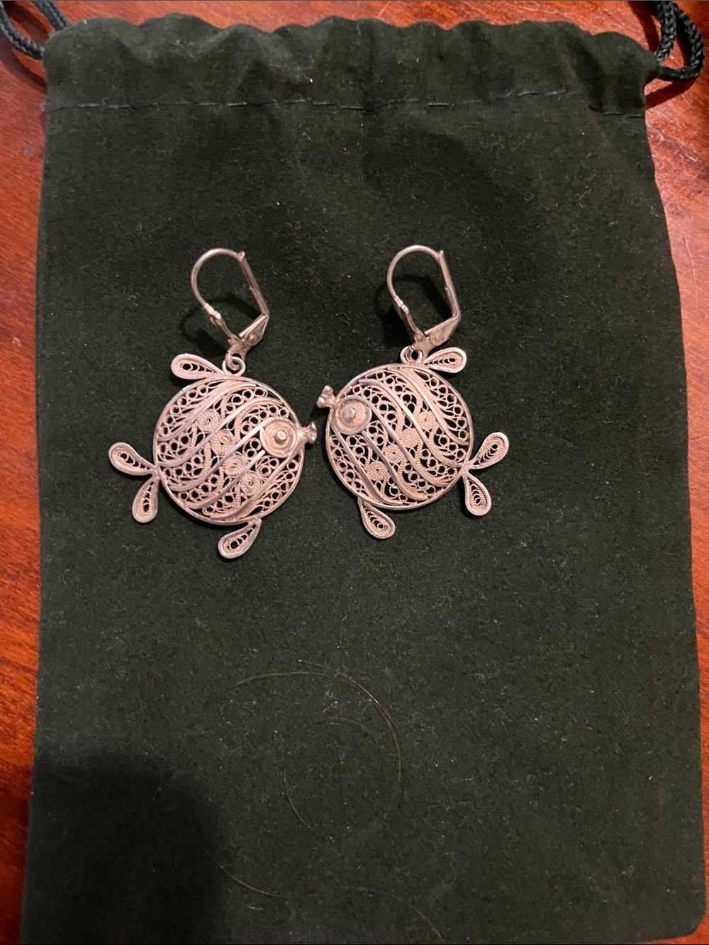 Round Filigree Drop Earrings - sterling silver